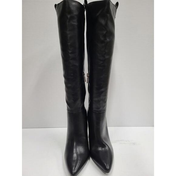 Wren Boots Womens Size 6.5 Black Knee High Faux Leather Block Heel Pointed Toe - Picture 1 of 16